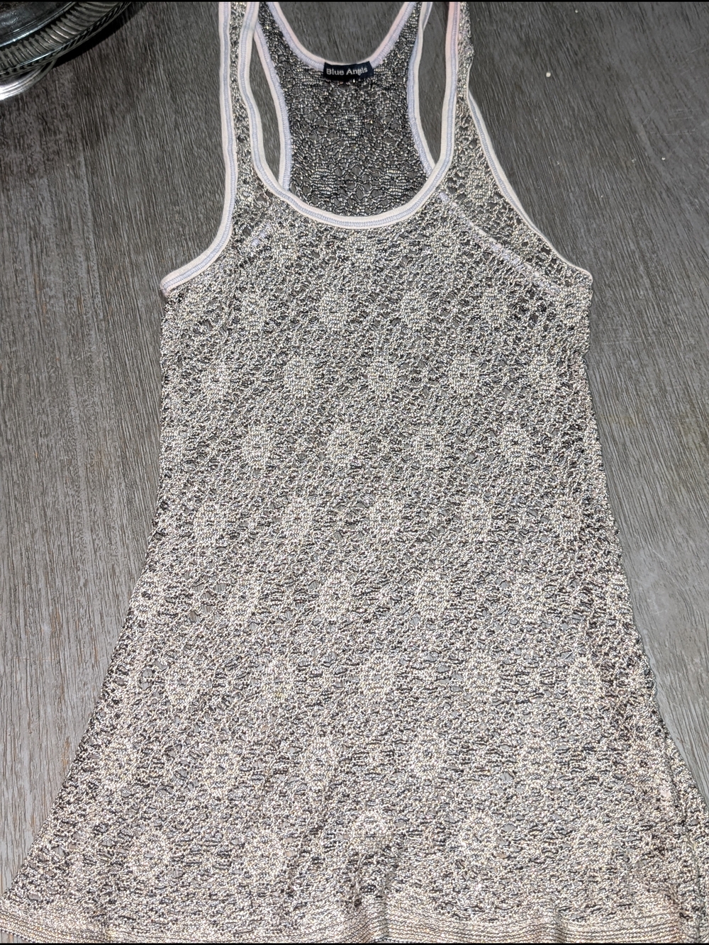 Blue Angel Metallic Lace Tank Dress in Champagne